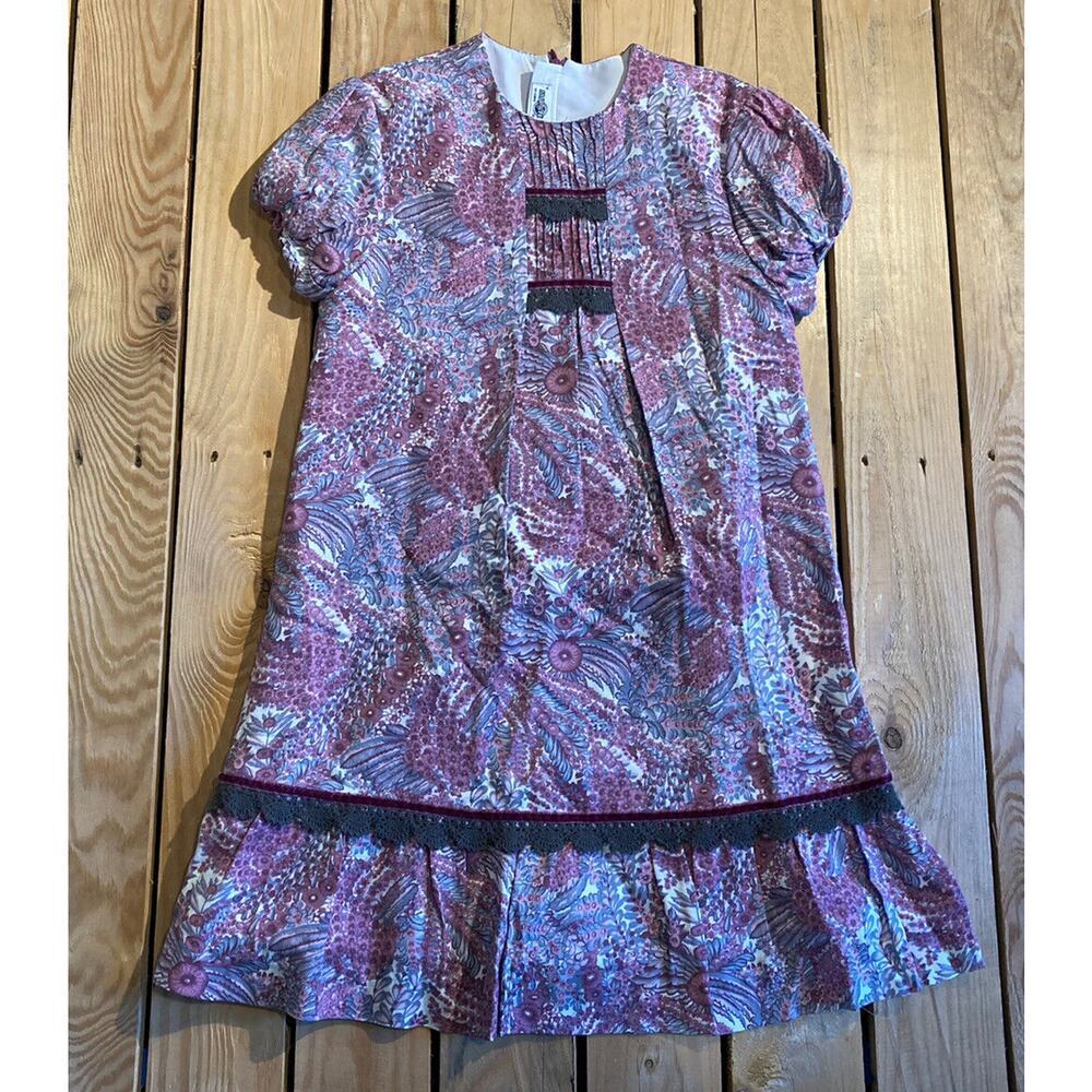 Miranda Girls Floral Spanish Dress Size 10 Purple Short Sleeve